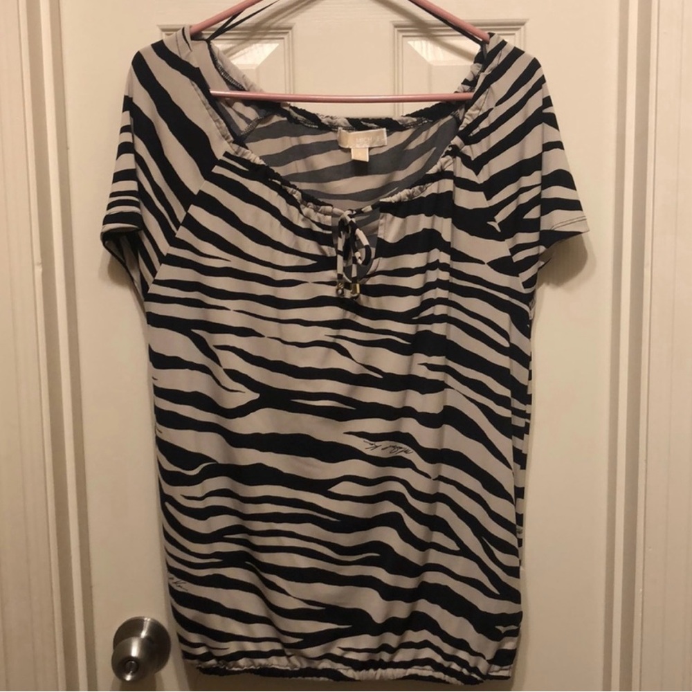 Michael Kors Black and Tan Tie Front Blouse